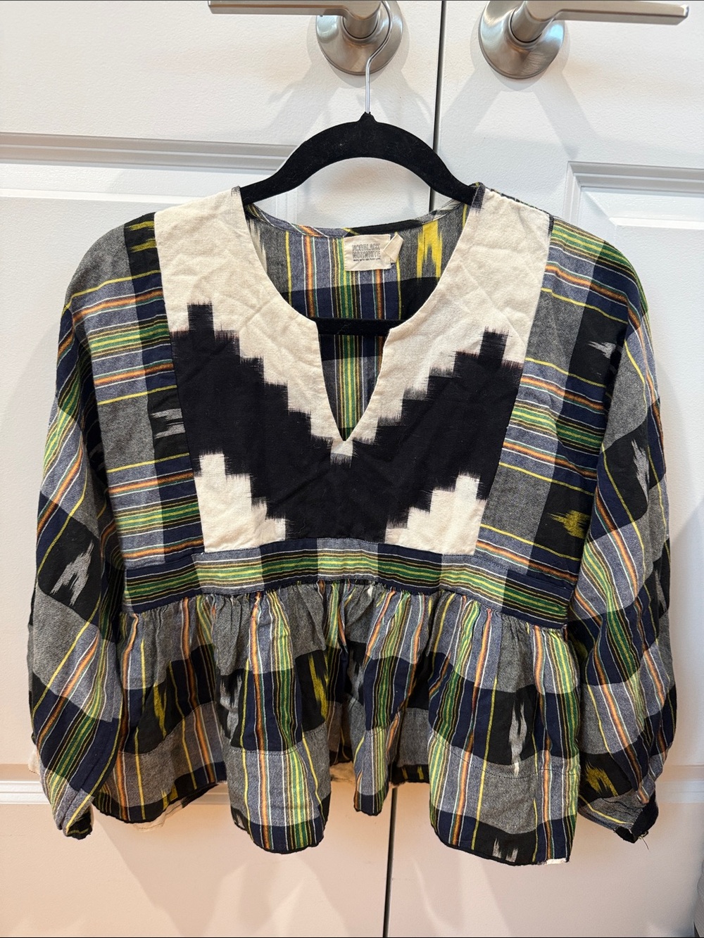 Striped Black & Cream Embroidered Tunic Top